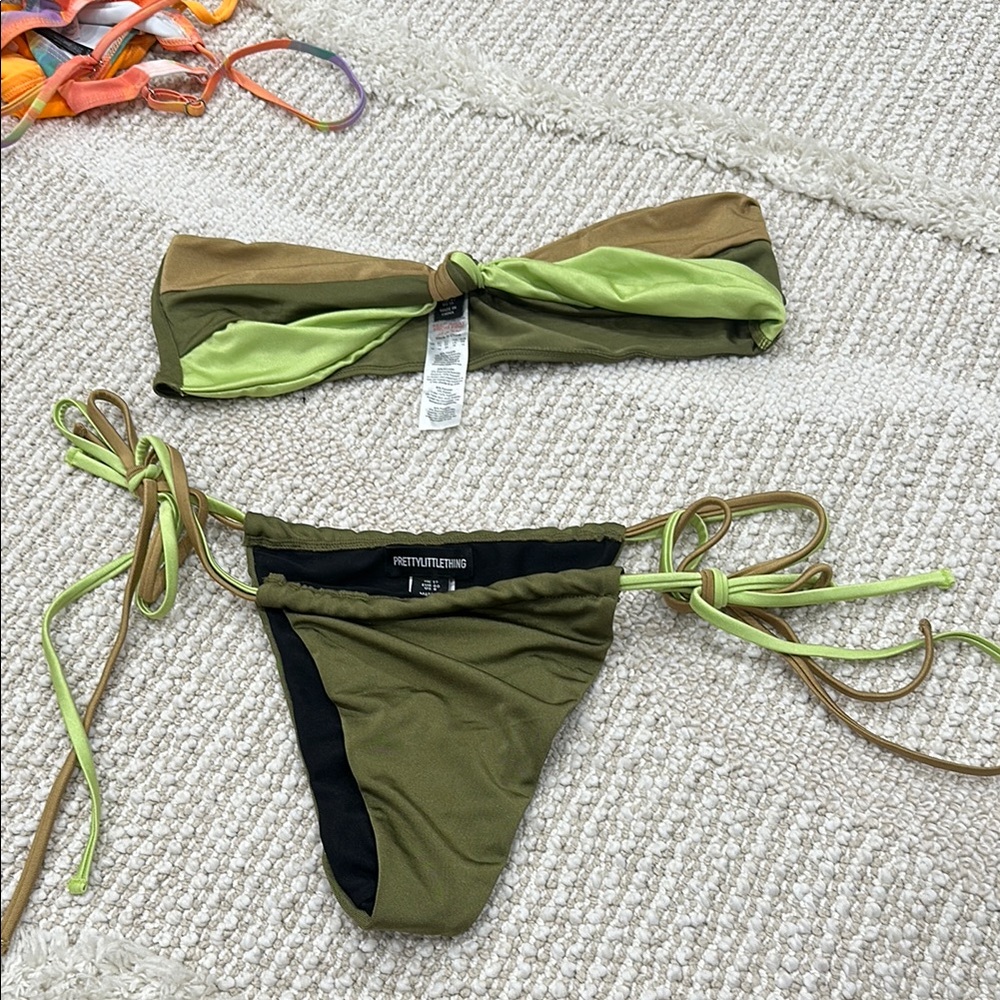 PrettyLittleThing Green and Brown Bikini Set